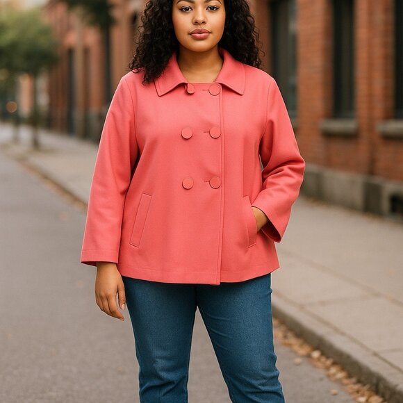 SANDRO Double Breasted Peacoat Plus 3X Jacket Pink Travel Trendy Giraffe Lined - Picture 1 of 17